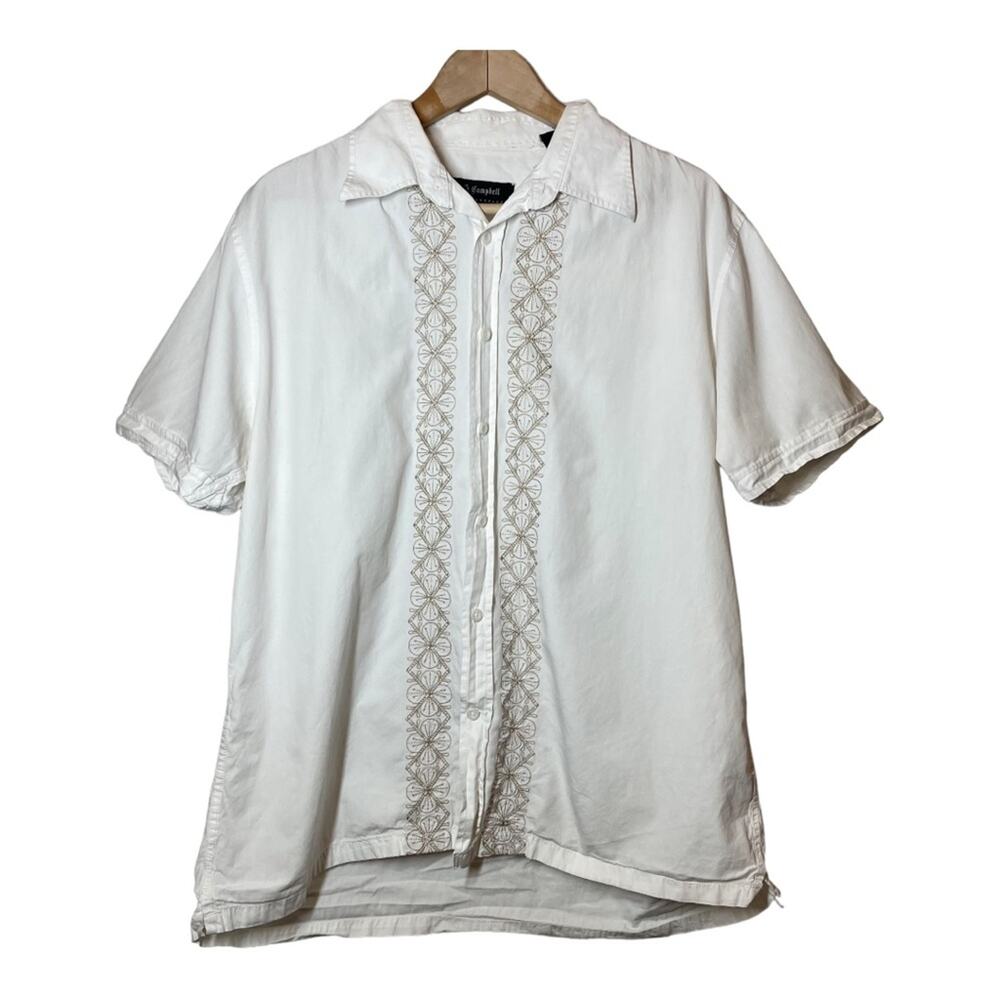 J. Campbell Los Angeles Shirt White Embroidered Short Sleeve Button Front Large